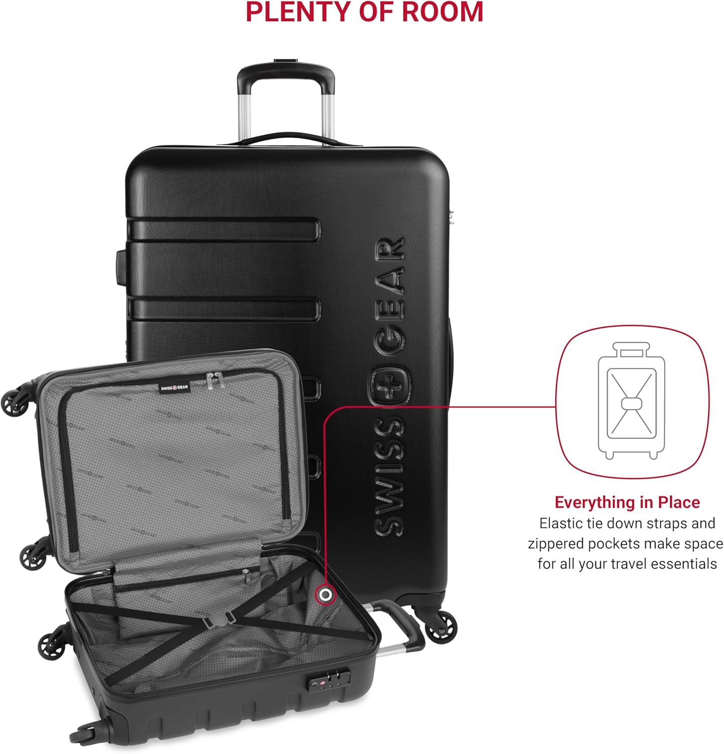 SwissGear 7366 Hardside Expandable Luggage with Spinner Wheels, Black, 2-Piece Set (19/27)