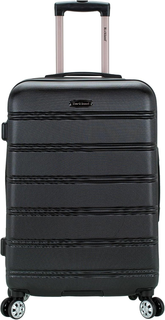 Rockland Melbourne Hardside Expandable Spinner Wheel Luggage, Black, Checked-Medium 24-Inch