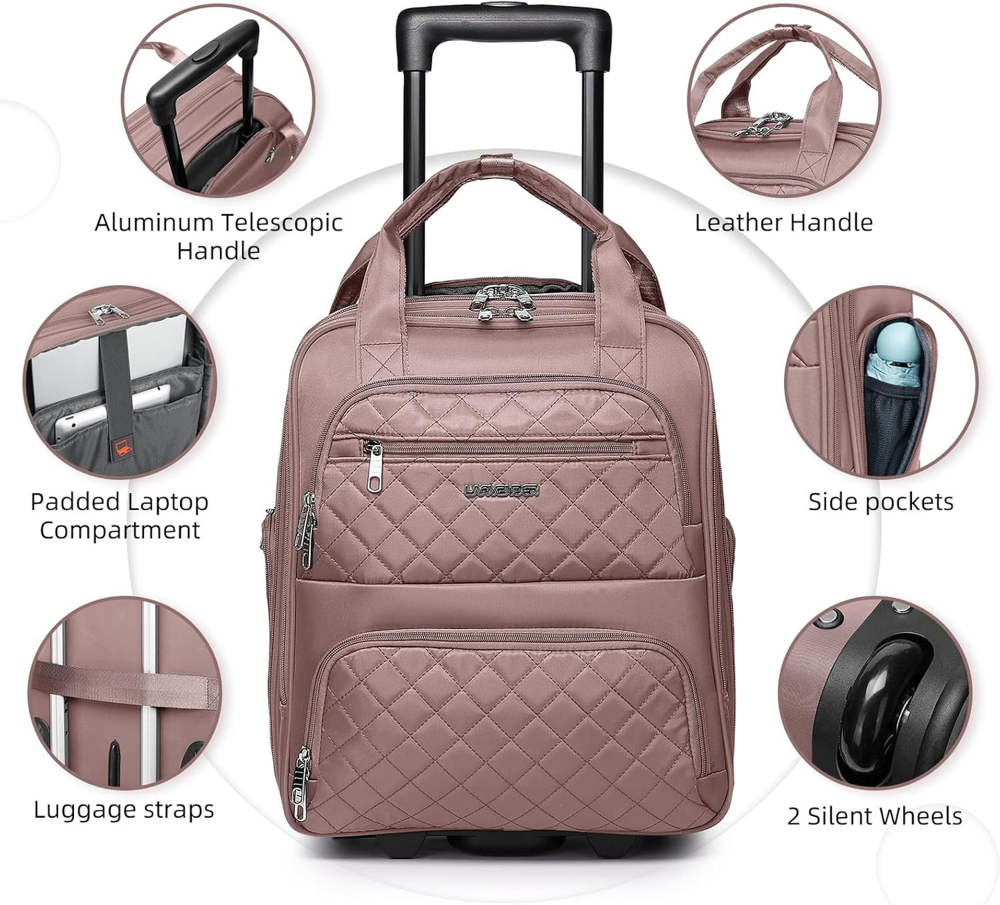 LARVENDER Underseat Carry On Luggage with Wheels Softside 16-inch Underseater Luggage Lightweight Overnight Suitcase for Men Women, Pink, 3 Piece (16/BP/TB)