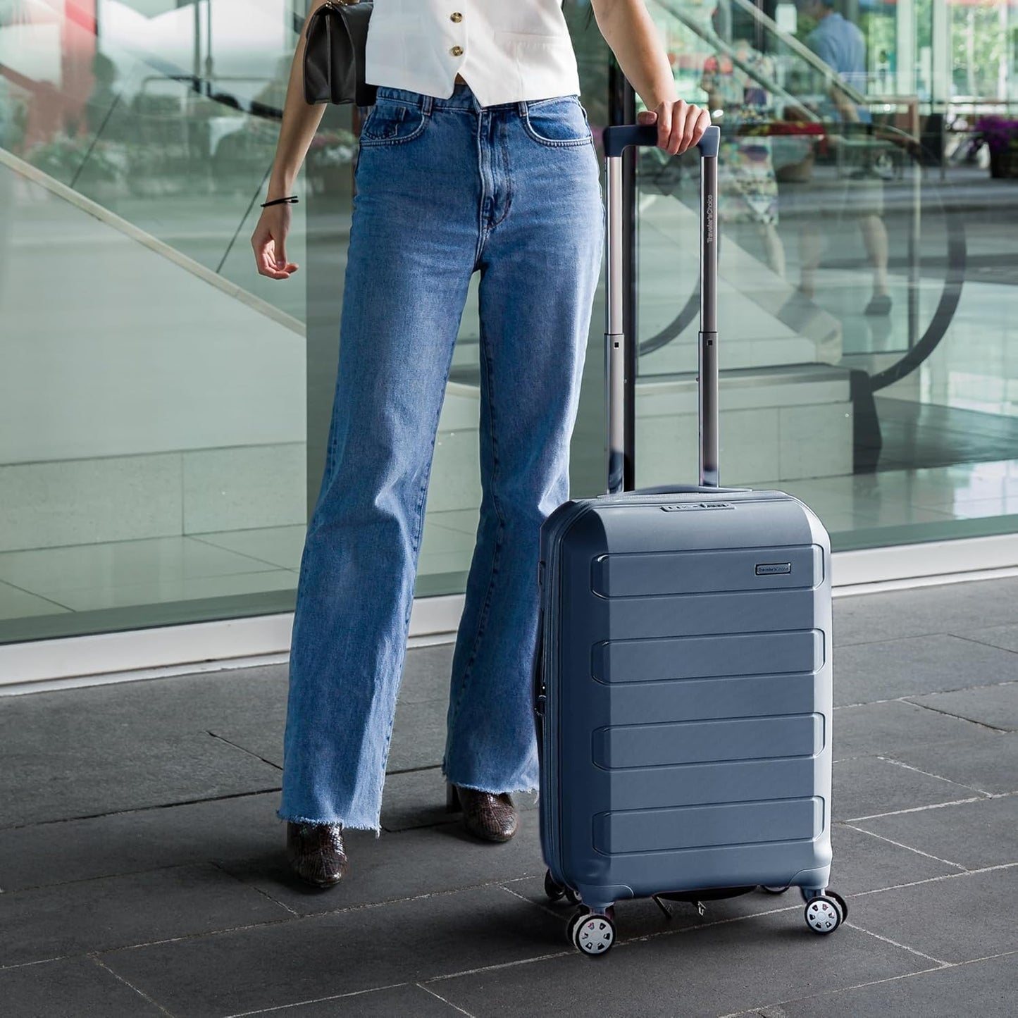 Traveler's Choice Pagosa Indestructible Hardshell Expandable Spinner Luggage, Slate Blue, 3-Piece Set (22/26/30)
