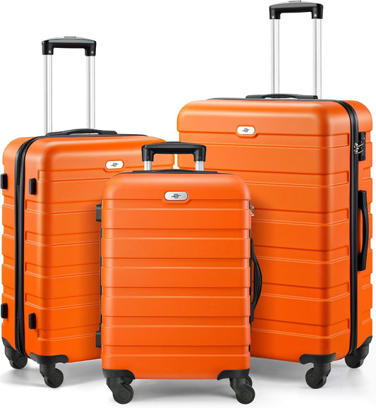 Suitour Luggage 3 Piece Sets Hard Shell Luggage Set with Spinner Wheels, TSA Lock, 20 24 28 inch Travel Suitcase Sets, Orange