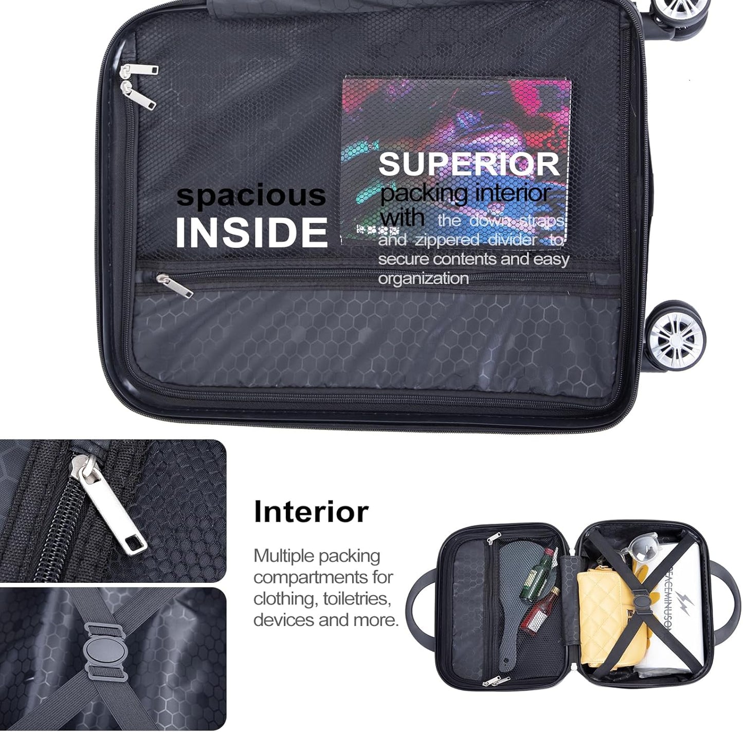 2 Piece Carry on Luggage Set, Airline Approved 20 Inch Luggage with Cosmetic Case Hard Shell Suitcase with Spinner Wheels, Dark Blue