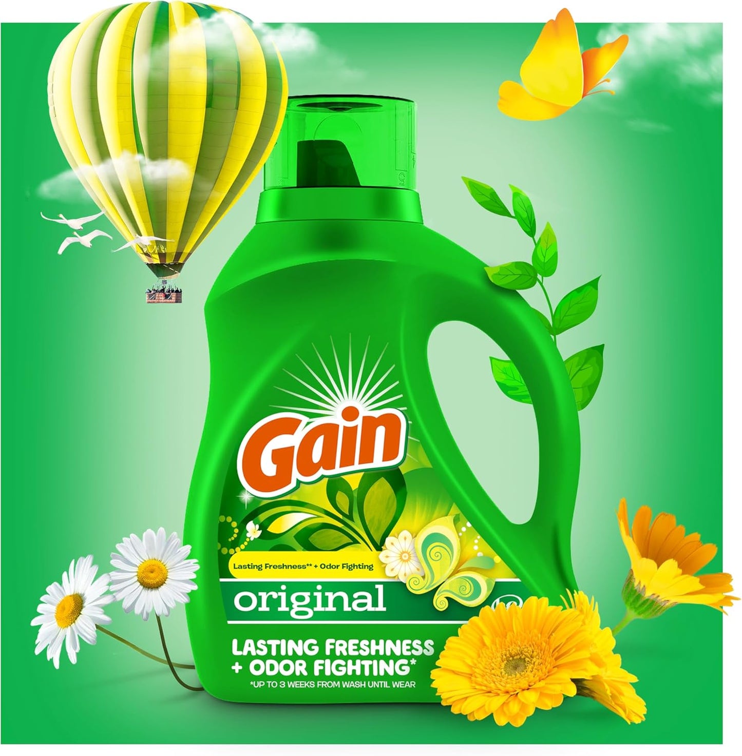 Gain Liquid Laundry Detergent, Original Scent, 65 fl oz x 2, 45 x 2 loads, Freshness + Odor Fighting, High efficiency washing machine iquid cleaning soap