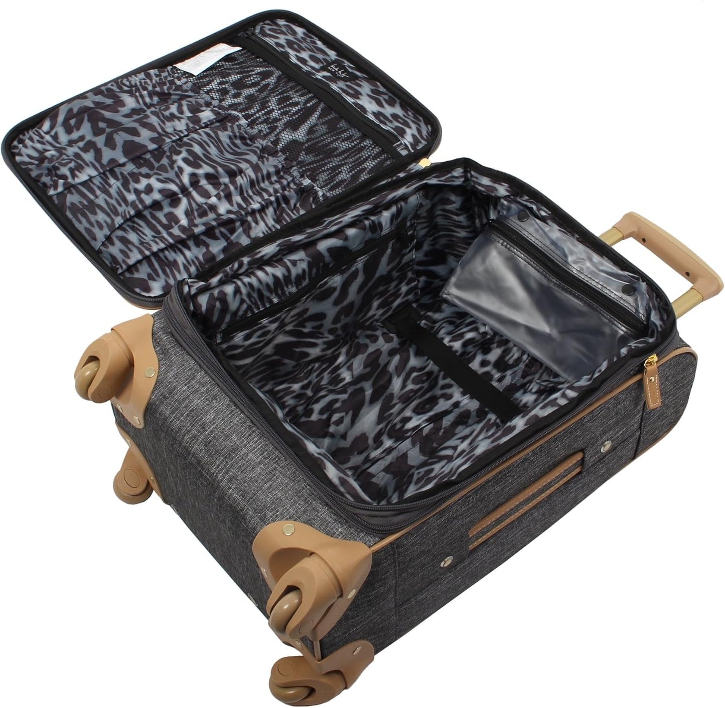 Nicole Miller New York Luggage Collection - Designer Lightweight Softside Expandable Suitcase- 20 Inch Carry On Bag with 4-Rolling Spinner Wheels (Paige Silver)