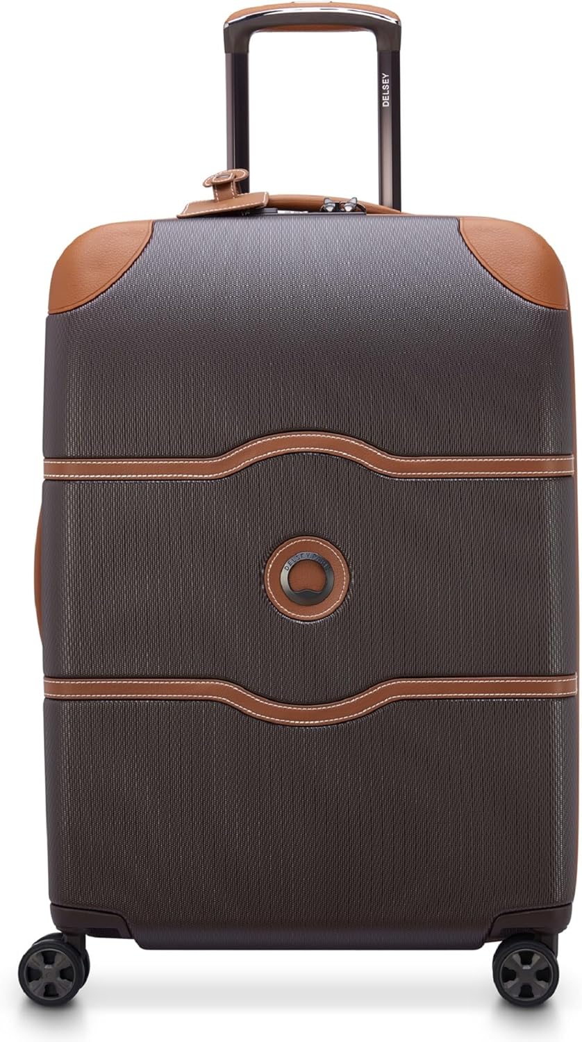 DELSEY PARIS Chatelet Air 2.0 Hardside Luggage with Spinner Wheels, Chocolate Brown, Checked-Medium 24 Inch