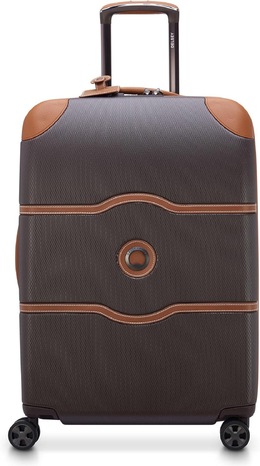 DELSEY PARIS Chatelet Air 2.0 Hardside Luggage with Spinner Wheels, Chocolate Brown, Checked-Medium 24 Inch