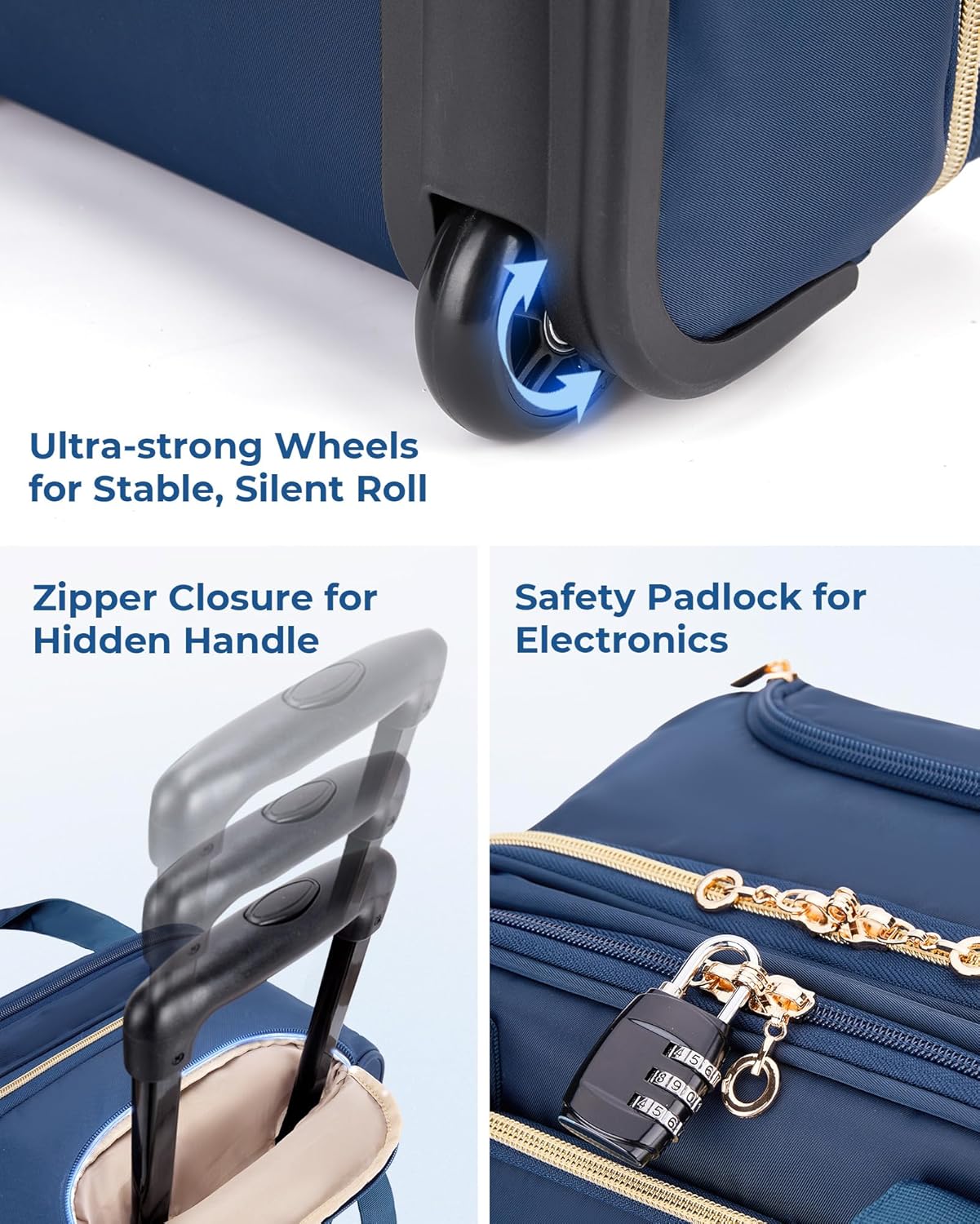 BAGSMART Underseat Carry On Luggage Airline approved,16-inch Small Underseater Softside Travel Suitcase with Wheels Lightweight Overnight Rolling Carry-on Luggage for Women Men Weekender,Dark Blue