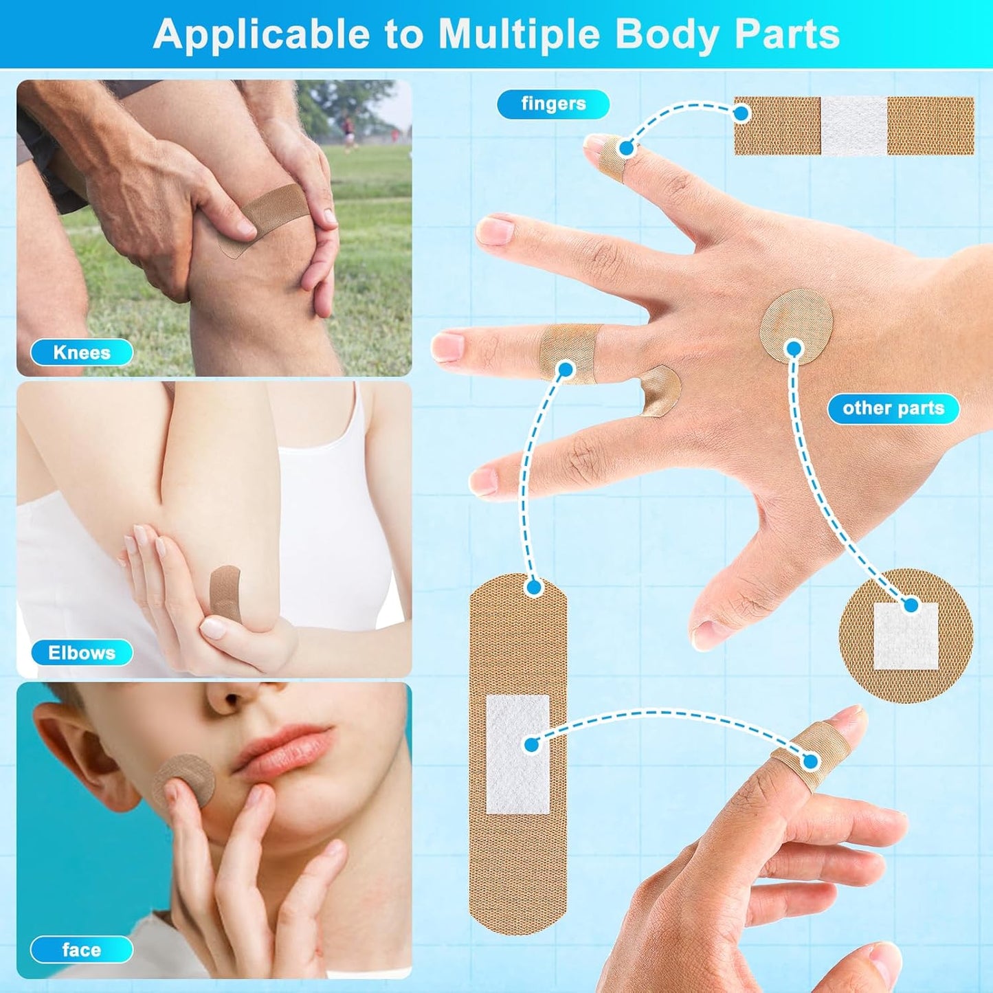 500 Pcs Small Flexible Fabric Adhesive Bandages Variety Pack 7 Styles Fingertip Knuckle Bandages Round Bandage for First Aid and Wound Care, Protection Minor Cuts & Scrapes, Cushion Painful Wounds