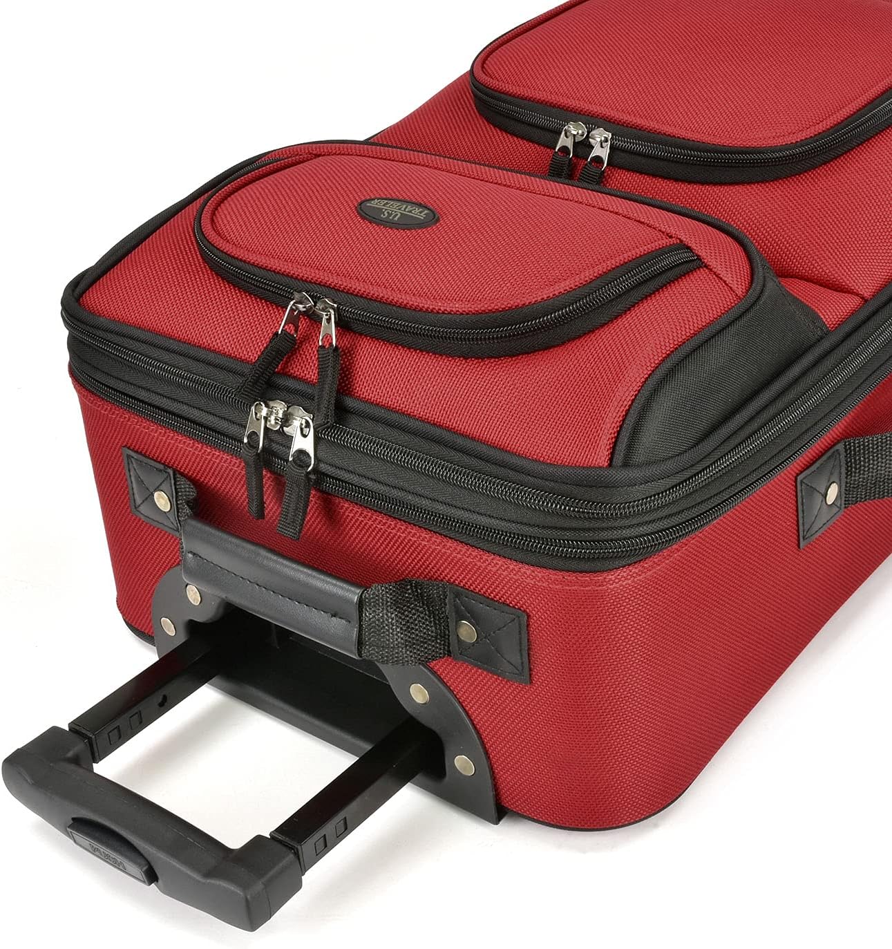 U.S. Traveler Lightweight Rolling 20" Carry On Luggage Softside Suitcase, Red, 2-Wheel Single