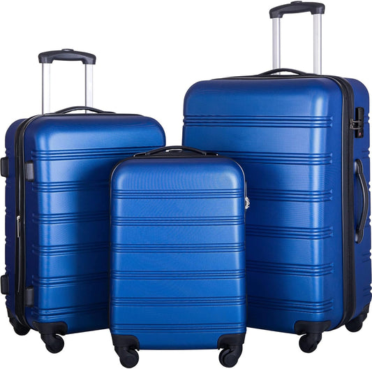 Merax Luggage Sets 3 Piece Suitcase Set 20/24/28,Carry on Luggage Airline Approved,Hard Case with Spinner Wheels,Blue
