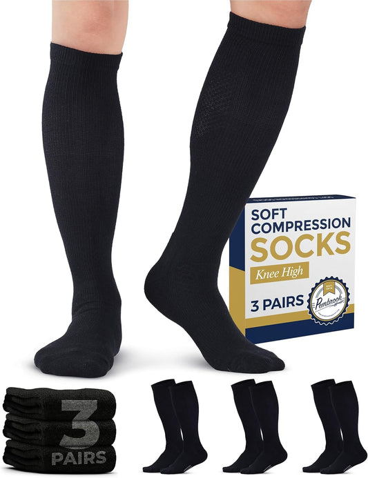 Pembrook Light Compression Socks for Men - 3 Pairs | 8-15 mmhg Compression Dress Socks for Men | Support Socks for Men