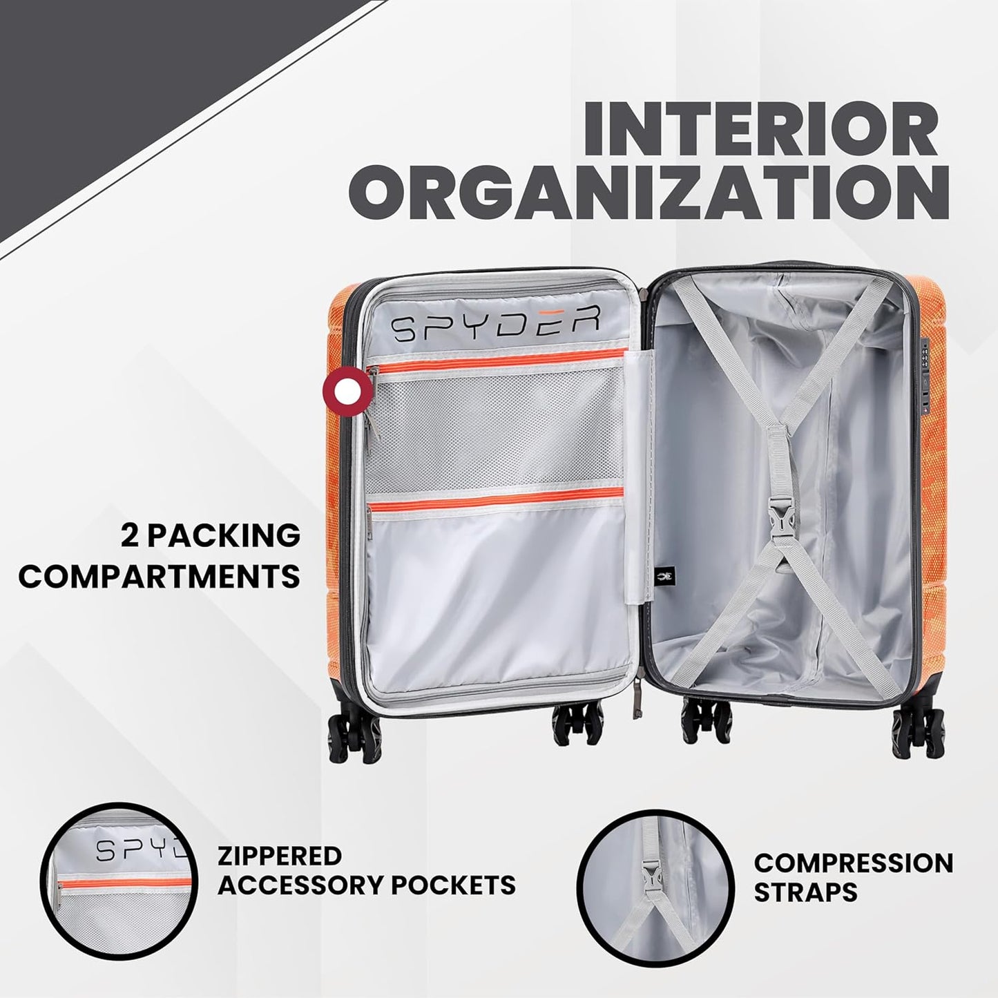 Spyder Matrix 29 Inch Large Luggage Expandable Hardside Upright Suitcase with 360° Spinner Wheels, TSA Approved Lock, Orange