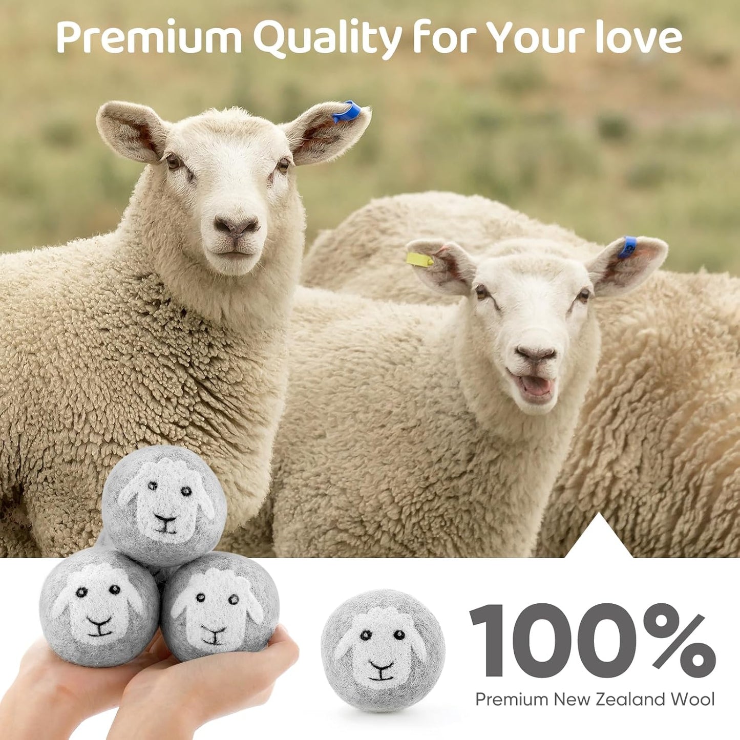 Wool Dryer Balls 6 Pack, Natural Fabric Softener, Dryer Balls Laundry Reusable, Reduces Clothing Wrinkles and Saves Drying Time (Gray)