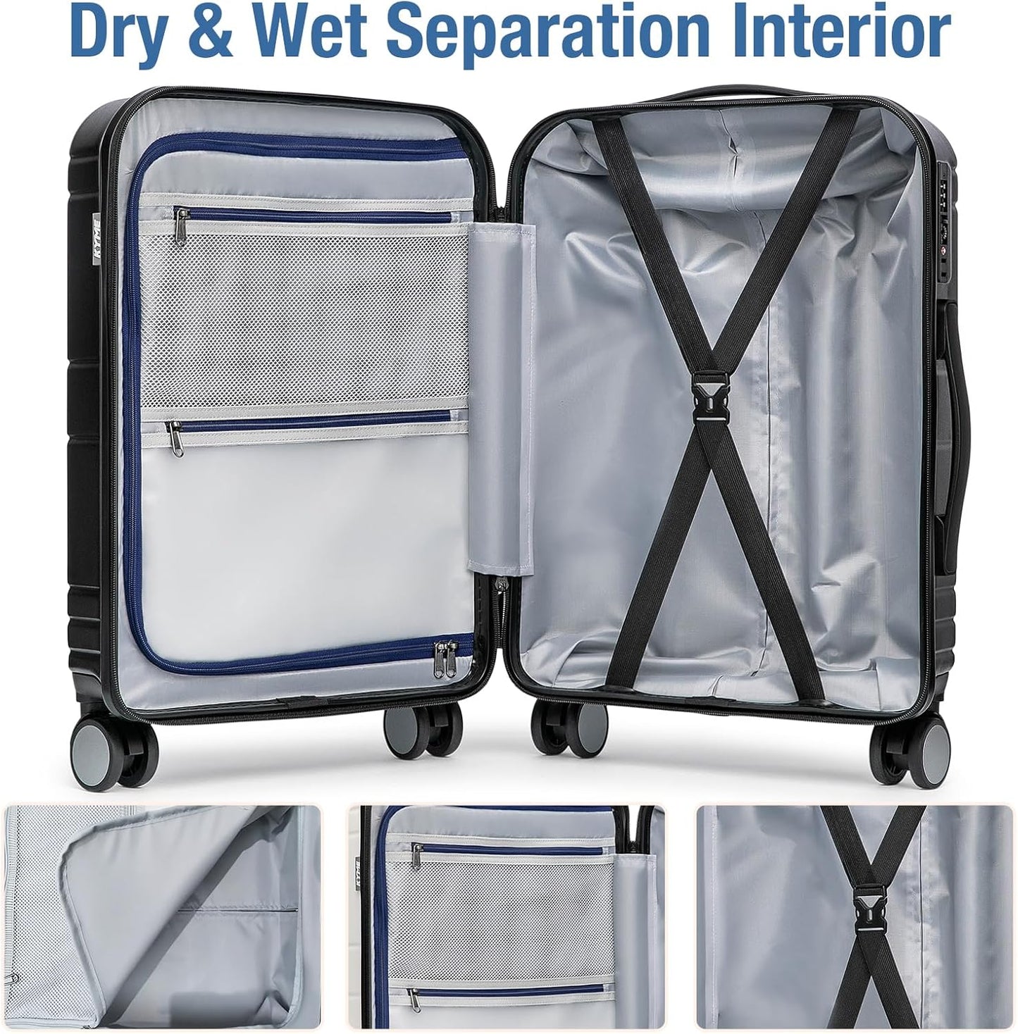 KYME Carry On Luggage 22x14x9 Airline Approved with TSA Lock Hard Shell Carry On Suitcase Lightweight Suitcases with Wheels Small Luggage for Men Women,Carry-On 20 Inch,Black