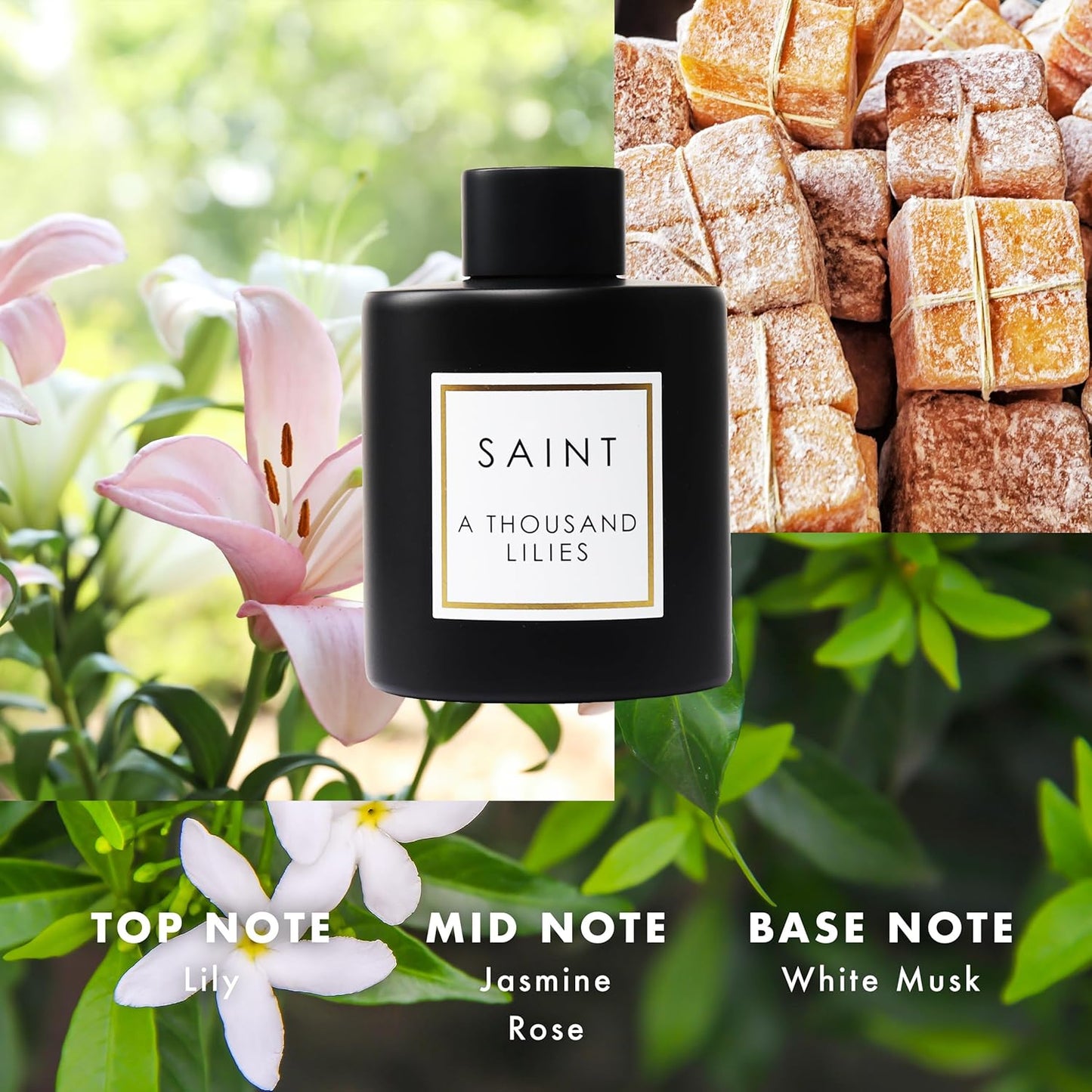 SAINT Reed Diffuser, Aromatherapy Diffuser Set with Scent Diffuser Sticks, Long-Lasting Oil Diffuser in Matte Black Glass Jar, Aroma Diffuser for Home, Bedroom, or Bathroom, 5oz, A Thousand Lilies