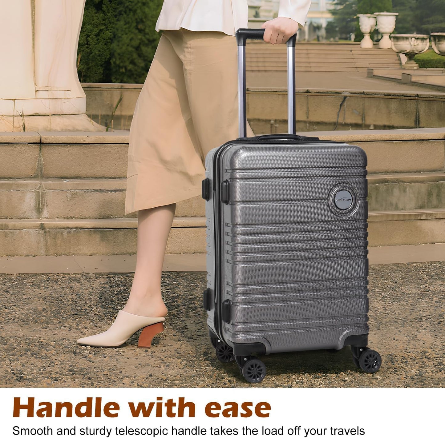 ABS+PC Carry on Luggage set with backpack 3 Pcs suitcace with Spinner wheels TSA Lock 20-In hardshell Lightweight Luggage set(Grey)