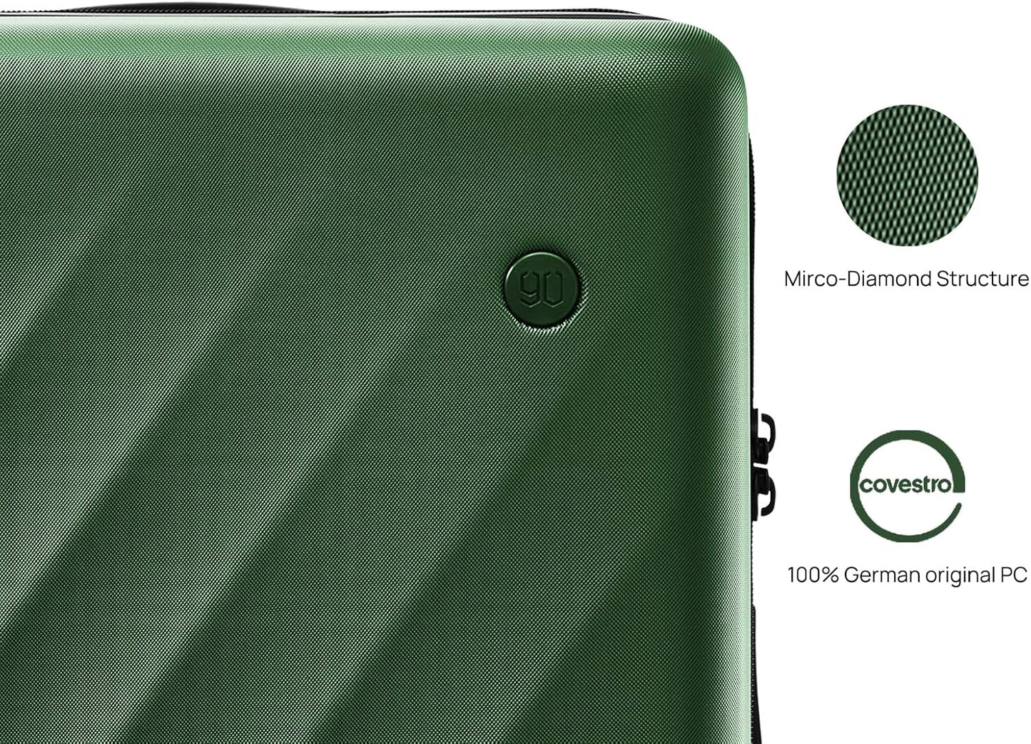 NINETYGO Carry On Suitcase, 20 Inch Carry-On Luggage with Double Spinner Wheels, Anti-Burst Zipper, Hard Case PC Suitcase Carry On, Lightweight Travel Luggage, TSA Approved (Seaweed Green, Hudson)