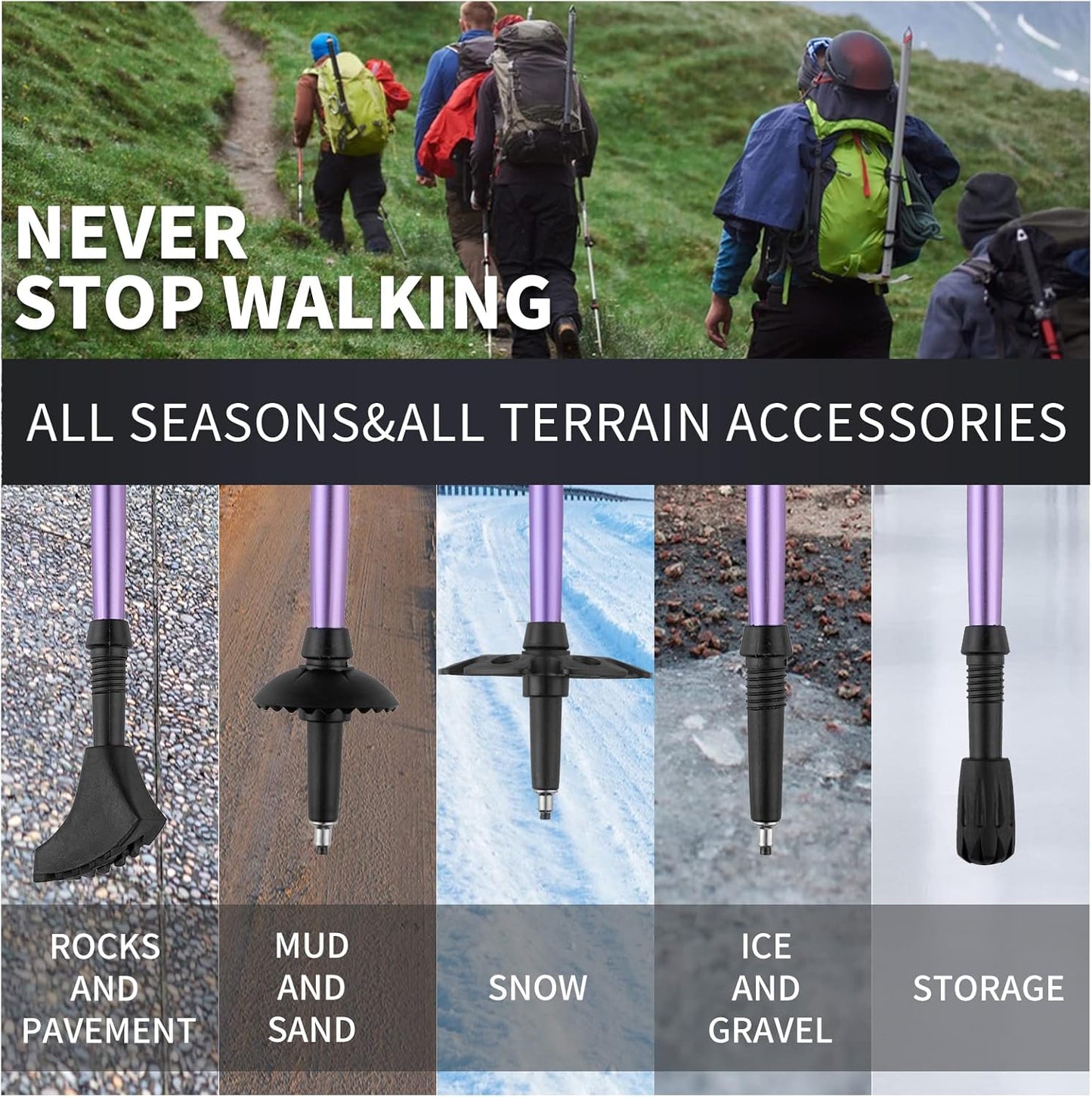 AISUNOURDOOR Lightweight Adjustable Trekking Poles, Aluminum Collapsible Travel Hiking or Walking Sticks for Women Children, with One Disposable Raincoat