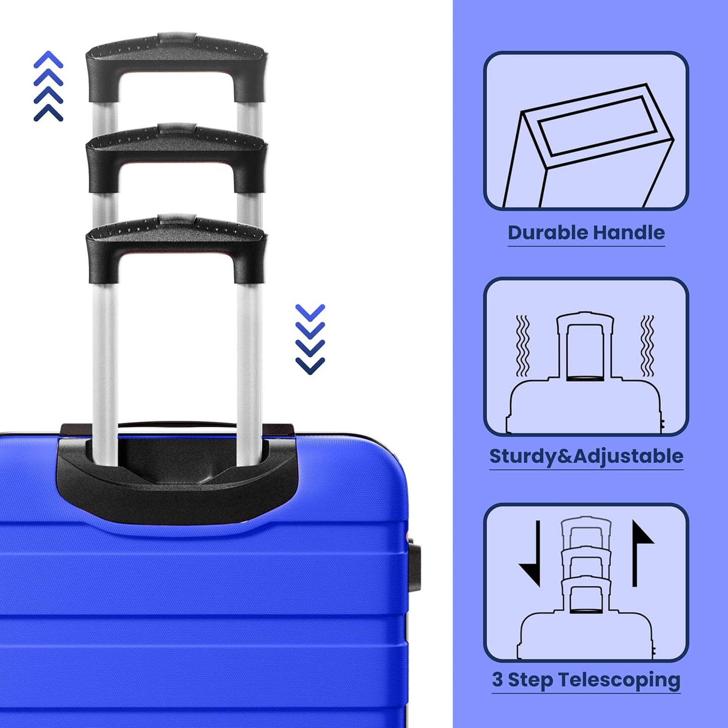 AnyZip Luggage Sets 3 Piece Hardshell Suitcase Set PC ABS Lightweight Travel Suitcases with 4 Double Spinner Wheels TSA Lock 20 24 28 Inch Blue