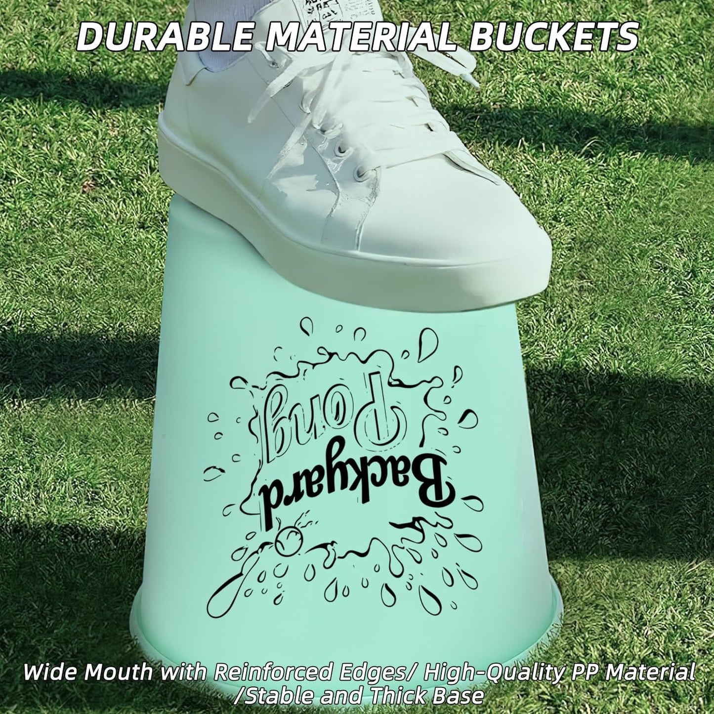 Mostop Yard Pong Outdoor Games Glow in Dark, Giant Yard Game Set with 12 Buckets, 6 Balls and Carrying Bag, Toss Throwing Game for Kids Adults Lawn, Beach, Camping, Tailgating or Backyard Activities