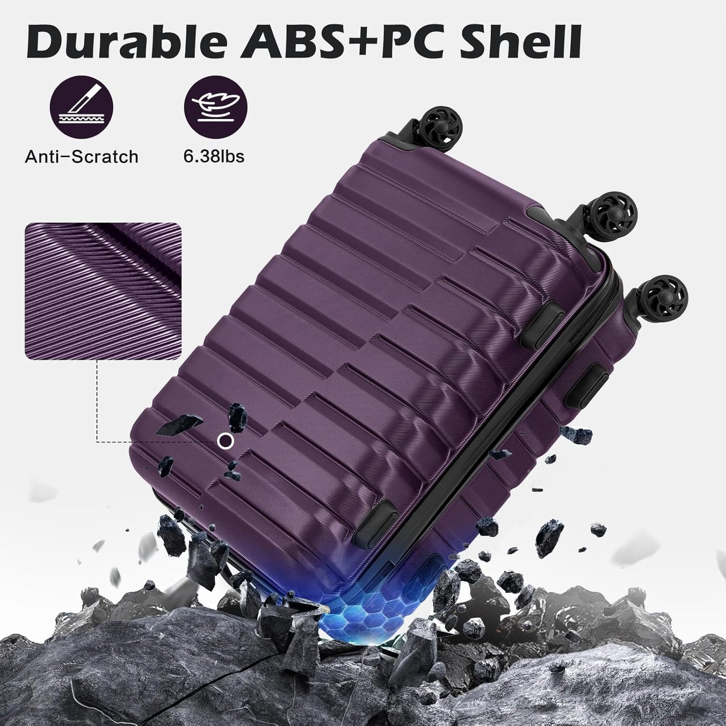 Coolife 20-Inch Small Carry on Hardside PC+ABS Spinner TSA Lock Telescopic Luggage Handle（20in-purple）