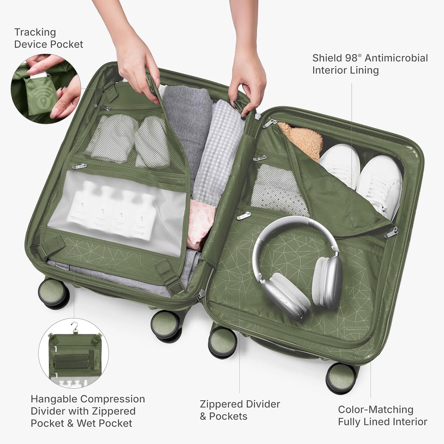 Traveler's Choice Edinburgh II Hardside Spinner Luggage with TSA Lock, Green, 2 Piece (21/29)