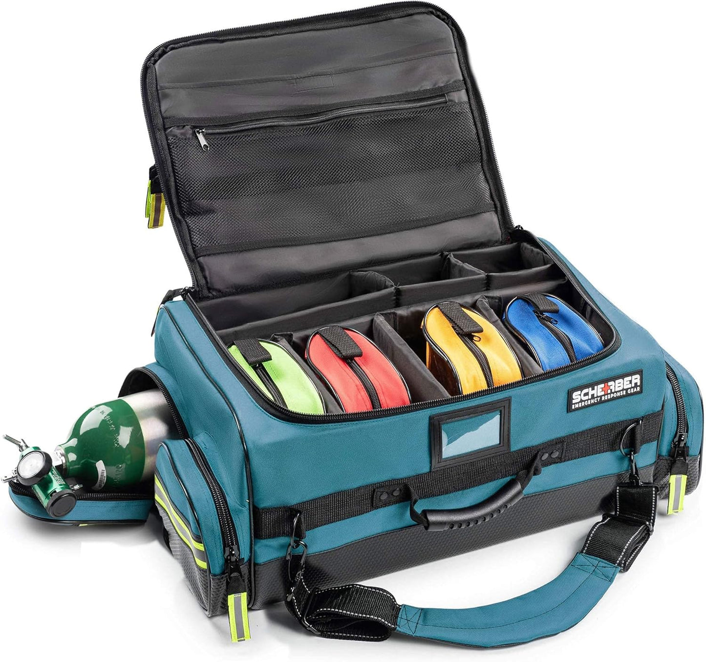 Scherber Fully-Stocked Premium First Responder Bag | HSA/FSA Approved | Large Pro EMT/EMS Trauma, Bleeding & Oxygen Medical Kit | CAT Tourniquet, HyFin Chest Seal & 250+ First Aid Supplies (Blue)