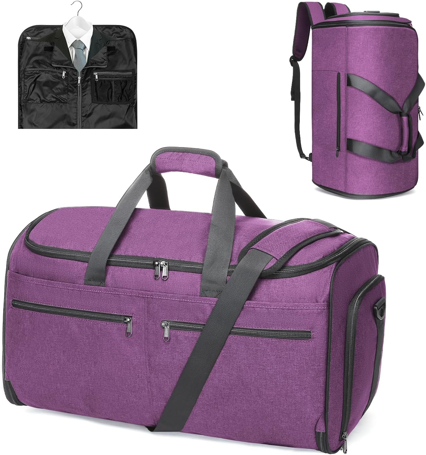 Bukere Carry on Garment Duffle Bag for Travel, Convertible Suit Bag with Backpack Shoulder Straps, Shoe Compartment, Waterproof 3 in 1 Weekender Suit Bag for Men Women