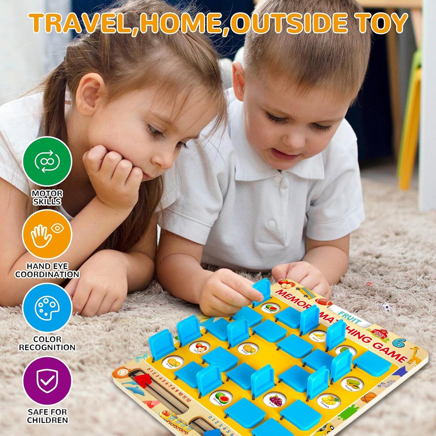 Matching Memory Game for Kids Age 3 4 5 6 7 8 Year Old, Travel Toy for Boys Girls, Wooden Board Game, Road Trip Essentials for Toddler, Airplane/Car/Camping Activity, Ideal Christmas, Birthday Gifts