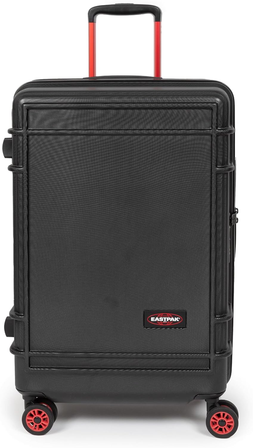 EASTPAK Resist'R Zip M – 63L Hardshell Suitcase with Dual Compartments, TSA Lock, Silent 360° Spinner Wheels & Water-Resistant Design, Black