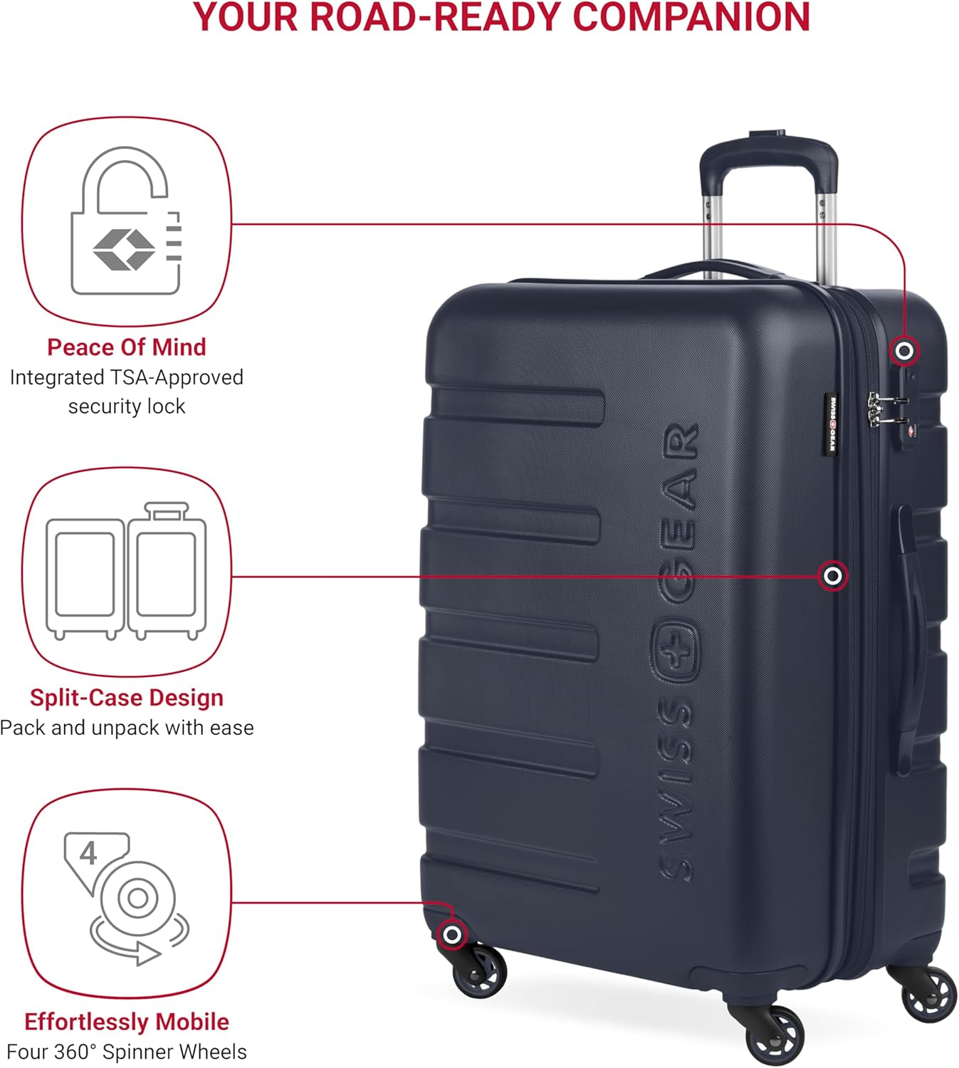 SwissGear 7366 Hardside Expandable Luggage with Spinner Wheels, Navy, Checked-Medium 23-Inch