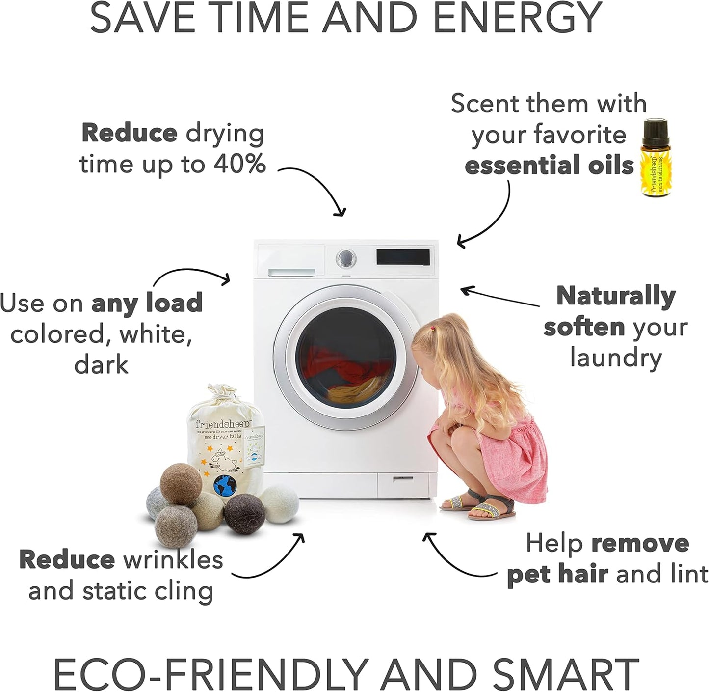 Friendsheep Wool Dryer Balls, Organic Reusable Fabric Softener Alternative for Laundry, Handmade, Fair Trade, Hypoallergenic, Eco-Friendly, Plastic-Free (6 Pack XL - Natural Mystic)