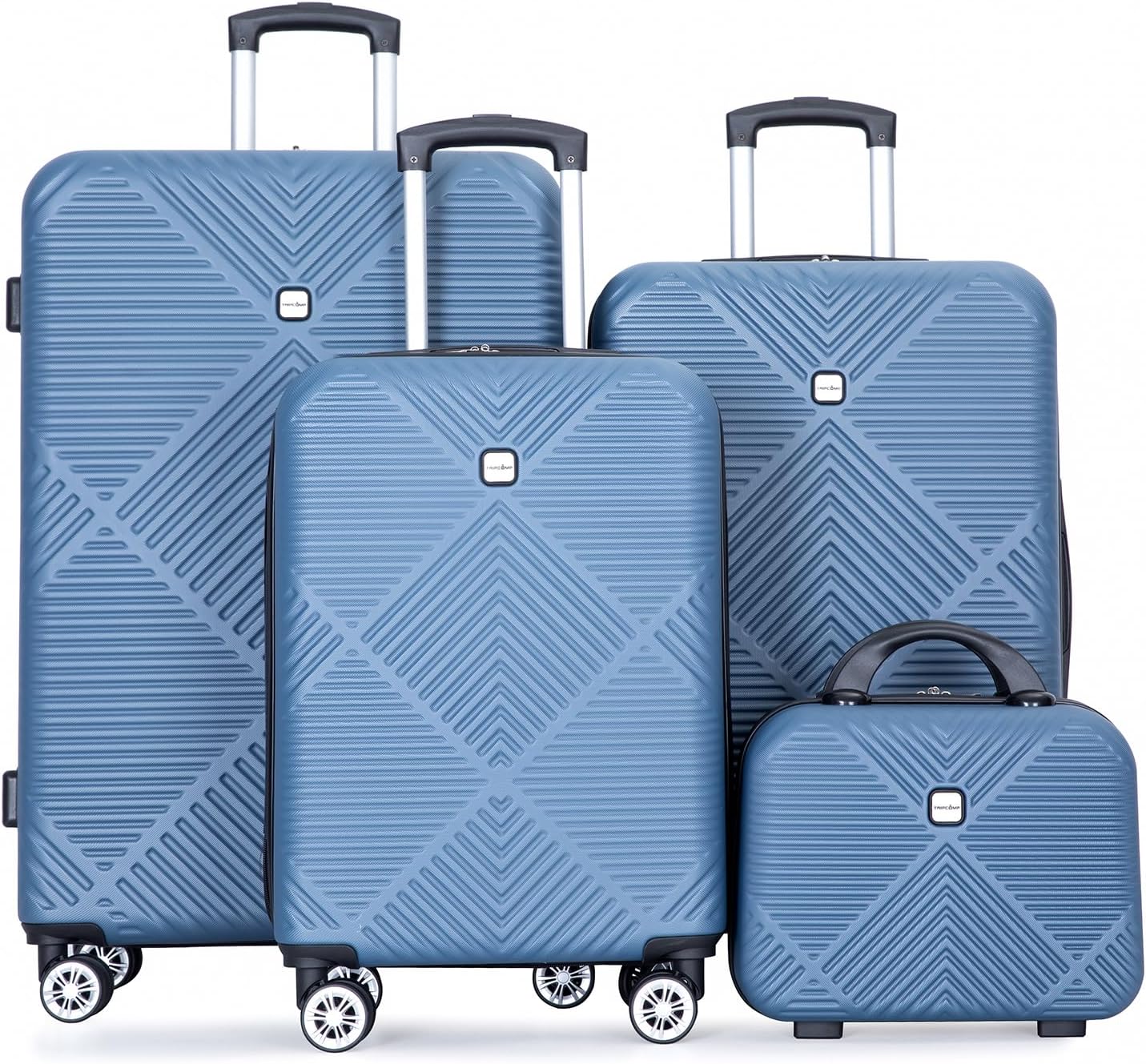 Luggage 4 Piece Set, Hardshell ABS Suitcase Set with Double Spinner Wheels, Lightweight Suitcase, Carry On and Checked Travel Luggage, Dark Blue