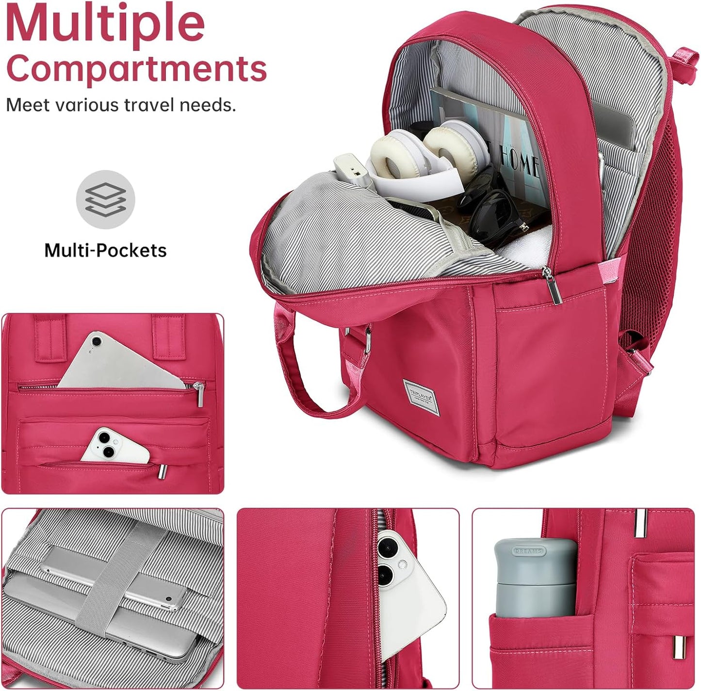 Carry On Luggage 22x14x9 Airline Approved, 22 Inch PP Hardshell Luggage Carry-on Suitcase with Spinner Wheels, Carry On Suitcase Set for Women(Rose Red)