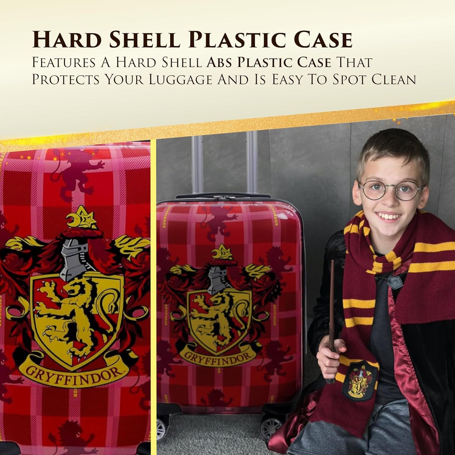 FUL Harry Potter 22 Inch Carry On Luggage, Hardshell Rolling Suitcase with Spinner Wheels, Gryffindor