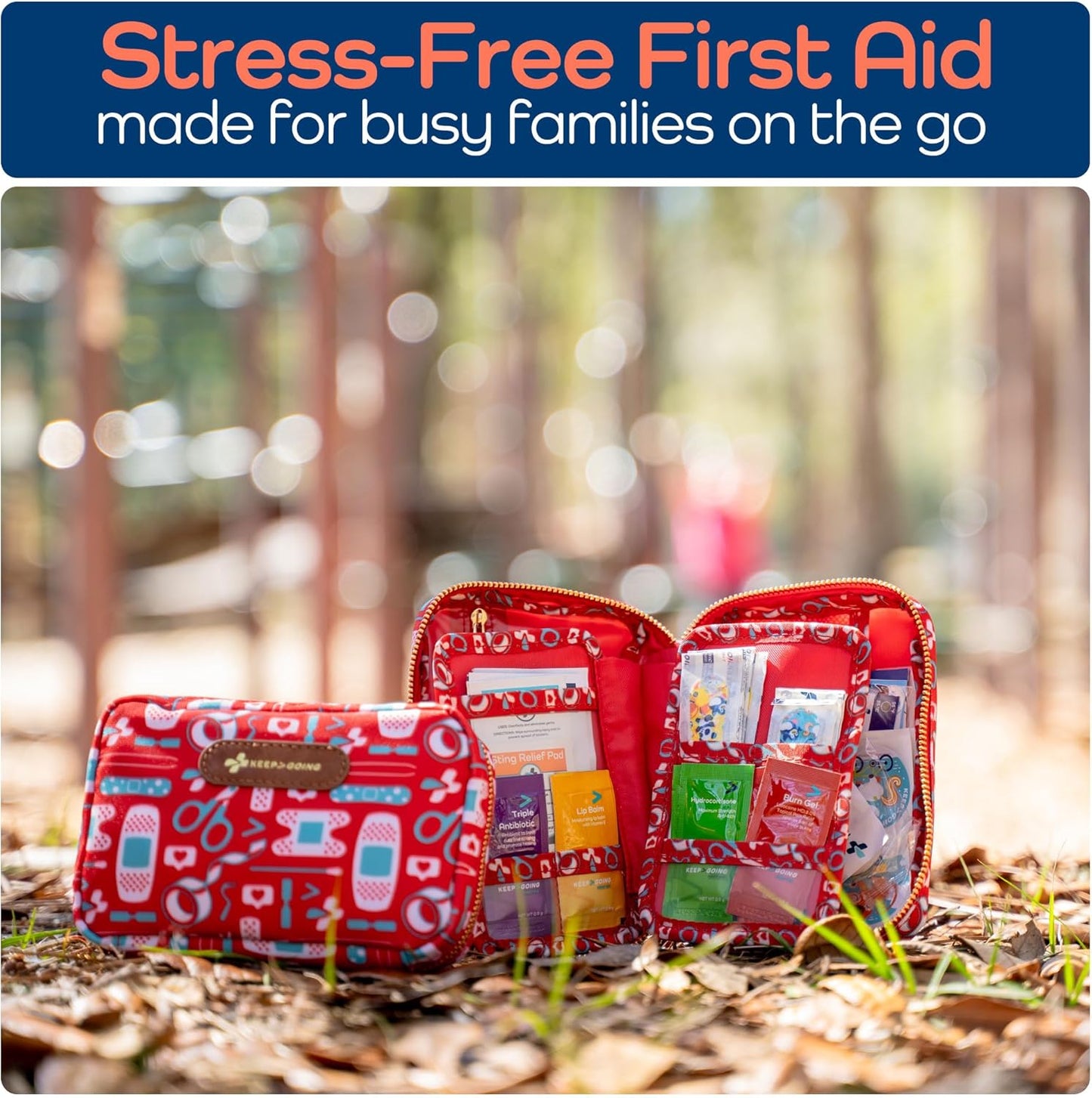 KeepGoing Travel First Aid Kit for Kids – 130 Pc. for Car, Home, Purse, Diaper Bag & Backpack with Latex-Free Bandages - Mini First Aid Kit Travel Size TSA-Approved