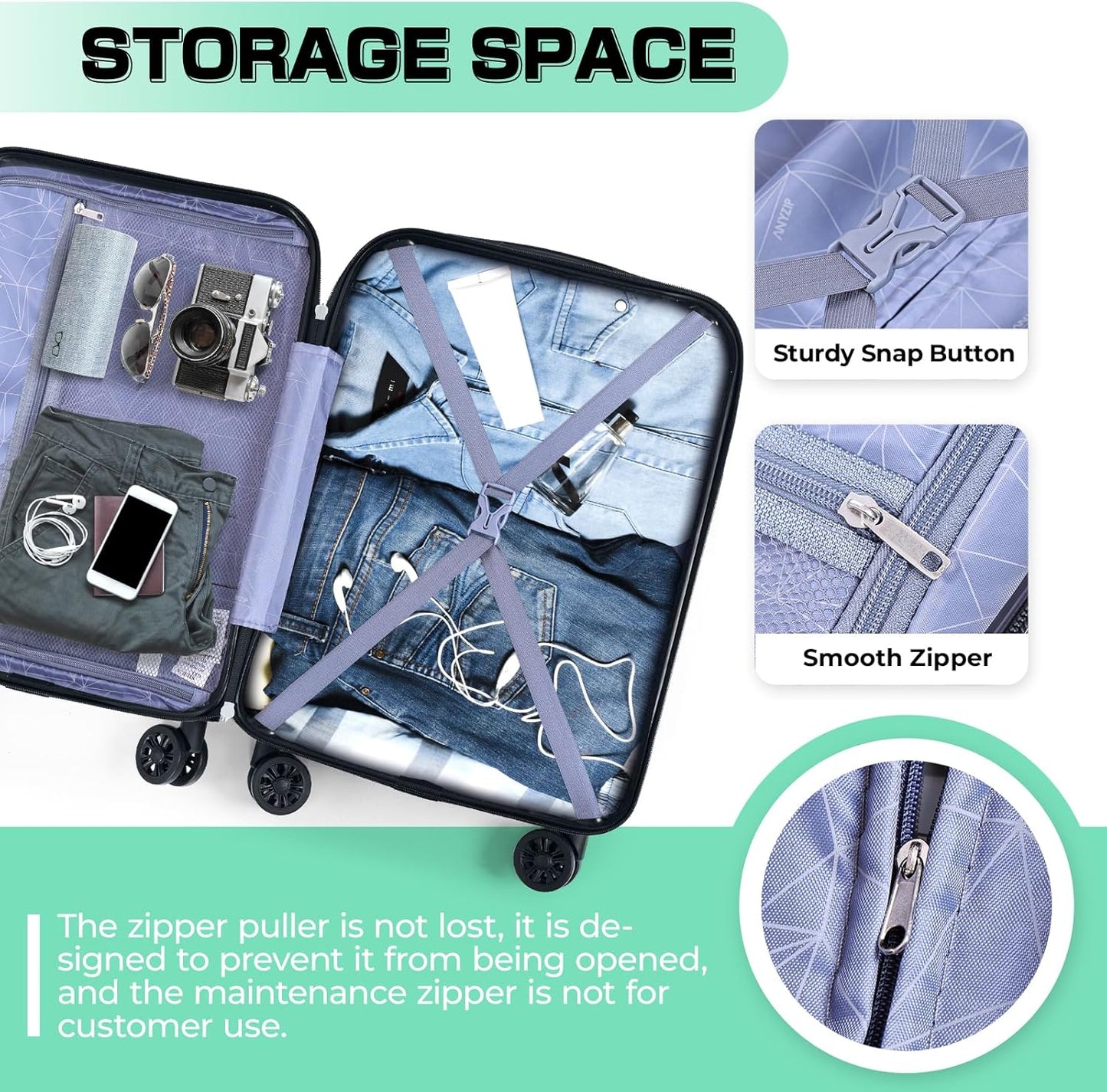 AnyZip Carry On Luggage 2PCS Luggage Set PC ABS Hardshell Lightweight Suitcase TSA Lock with 4 Spinner Wheels（14/20, White）