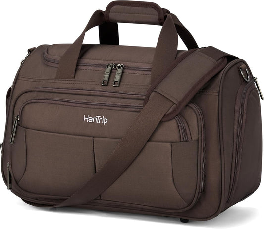 Carry on Duffel Bag Foldable Duffle Bags for Travel, Under Seat Personal Item Bags for Airplanes, Weekender Overnight Mens Travel Tote Bag for Women Small Softside Carry on Luggage (Coffee)