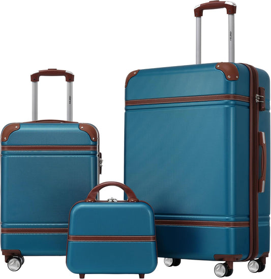Merax Luggage Set 2 Piece Suitcase Set with Cosmetic Case Expandable Spinner Wheels Vintage Luggage Sets(Blue,20"+28")