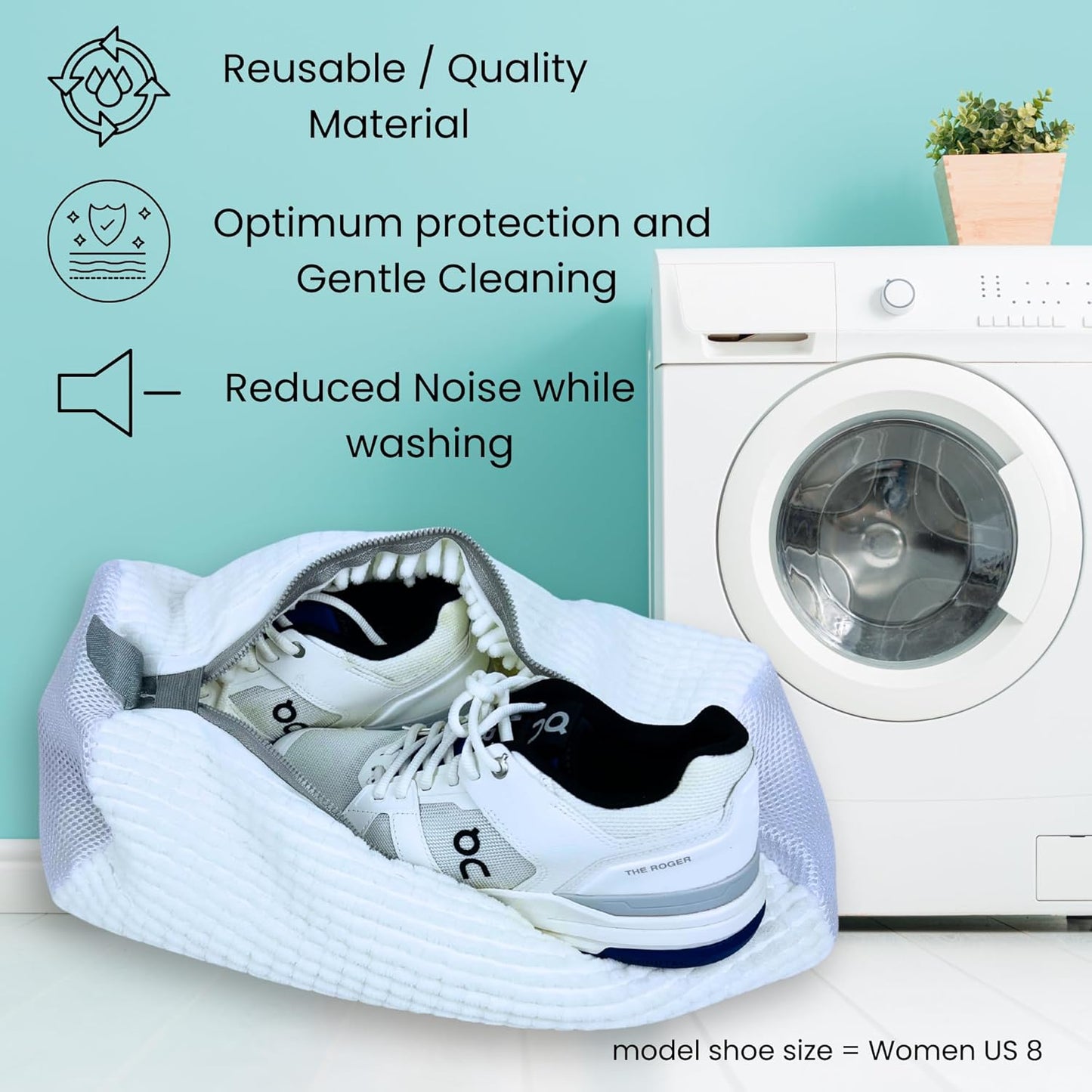 Shoe washing machine bag (2 Pcs, white color) + 2 pairs adjustable shoe tree (help keep maintain shoe structure) | laundry bags | Premium quality material | Reusable | Large size