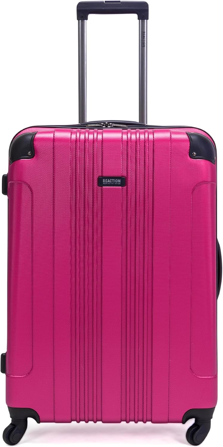 Kenneth Cole REACTION Out of Bounds Lightweight Hardshell 4-Wheel Spinner Luggage, Magenta, 28-Inch Checked