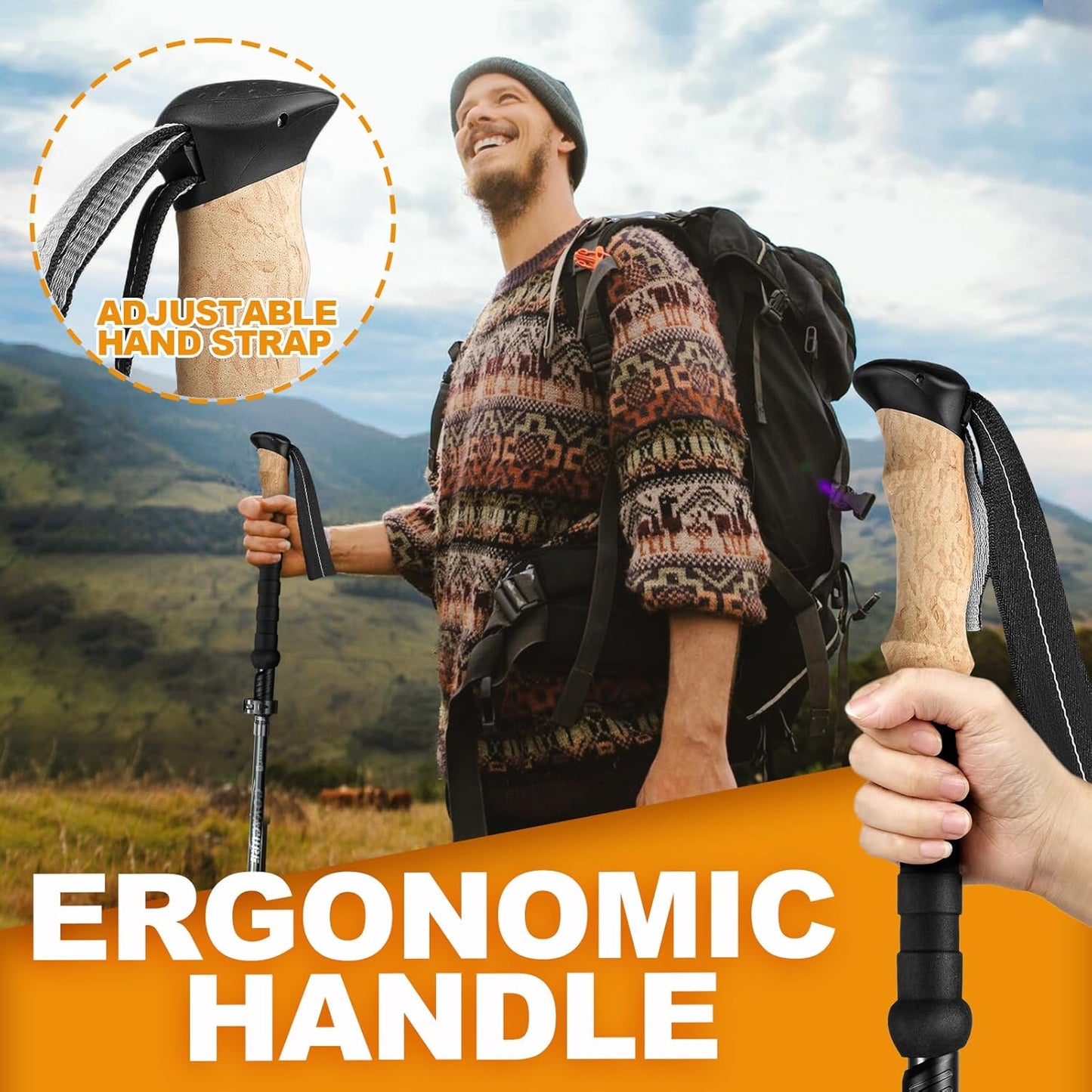 COVACURE Walking Sticks - Trekking Poles with Anti-Shock Tips, Lightweight & Foldable Collapsible Hiking Poles for Snow Trails & Mountain Climbs, Durable Trekking Gear for Men and Women