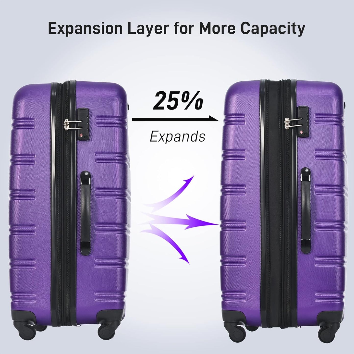 Merax Luggage Sets of 3 Piece Carry on Suitcase Airline Approved, 20/24/28 IN Hard Case Expandable Spinner Wheels (Purple)