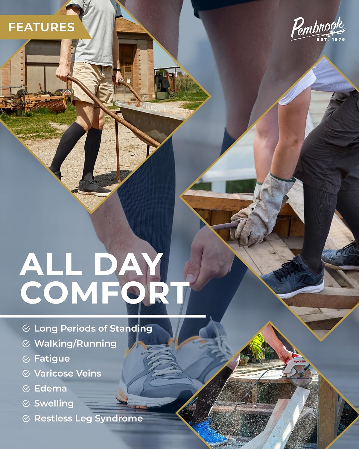 Pembrook Light Compression Socks for Men - 3 Pairs | 8-15 mmhg Compression Dress Socks for Men | Support Socks for Men