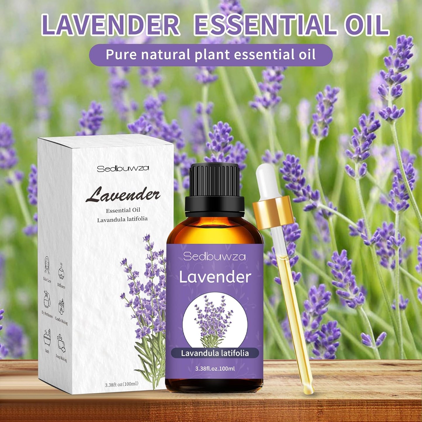 Sedbuwza Lavender Oil Essential Oil, 100% Pure and Natural Premium Lavender Fragrance Oil with Premium Glass Dropper for Diffuser, Aromatherapy Making - 3.38 Fl Oz/100ML