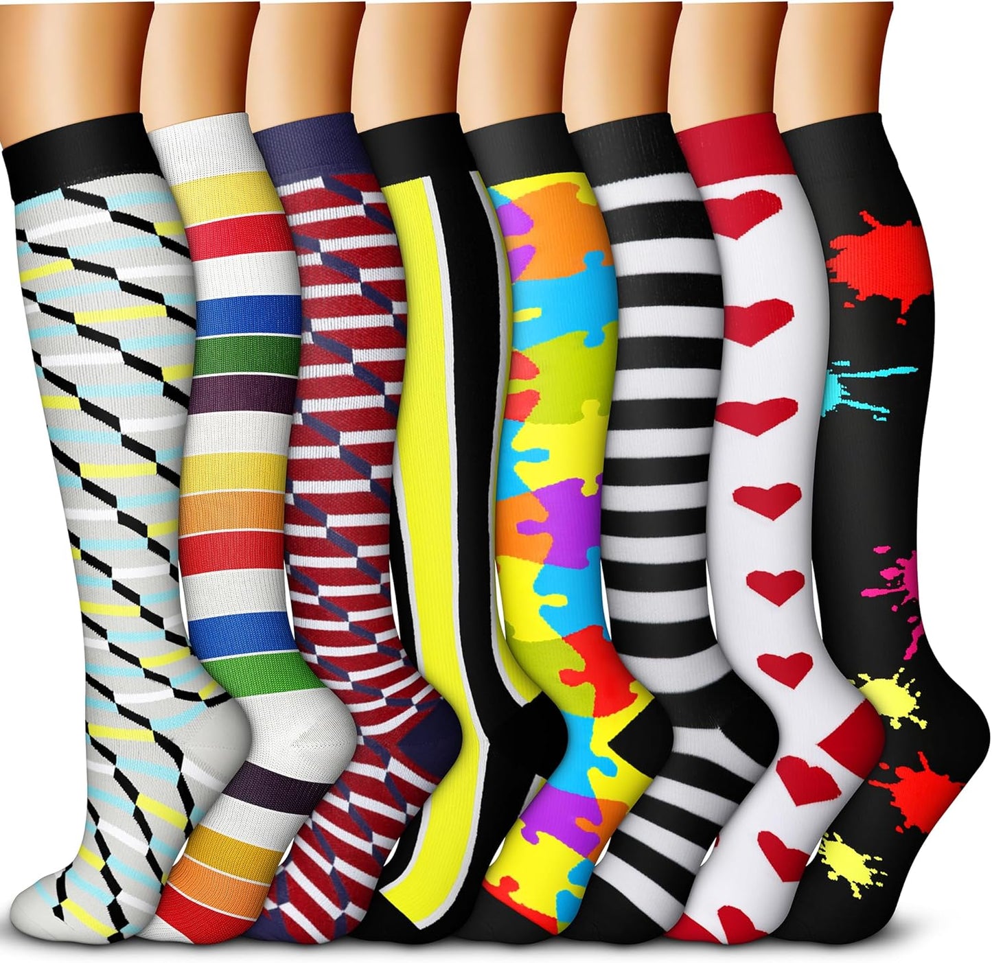 QUXIANG Copper Compression Socks for Women & Men Circulation (8 Pairs) - Best for Running Athletic Cycling - 15-20 mmHg