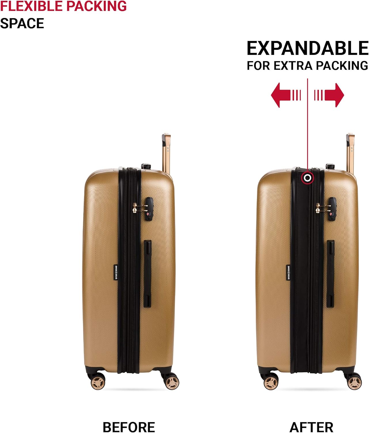 SwissGear 7272 Energie Expandable Hardside Luggage with Spinner Wheels and TSA Lock, Gold, Checked-Large 27-Inch