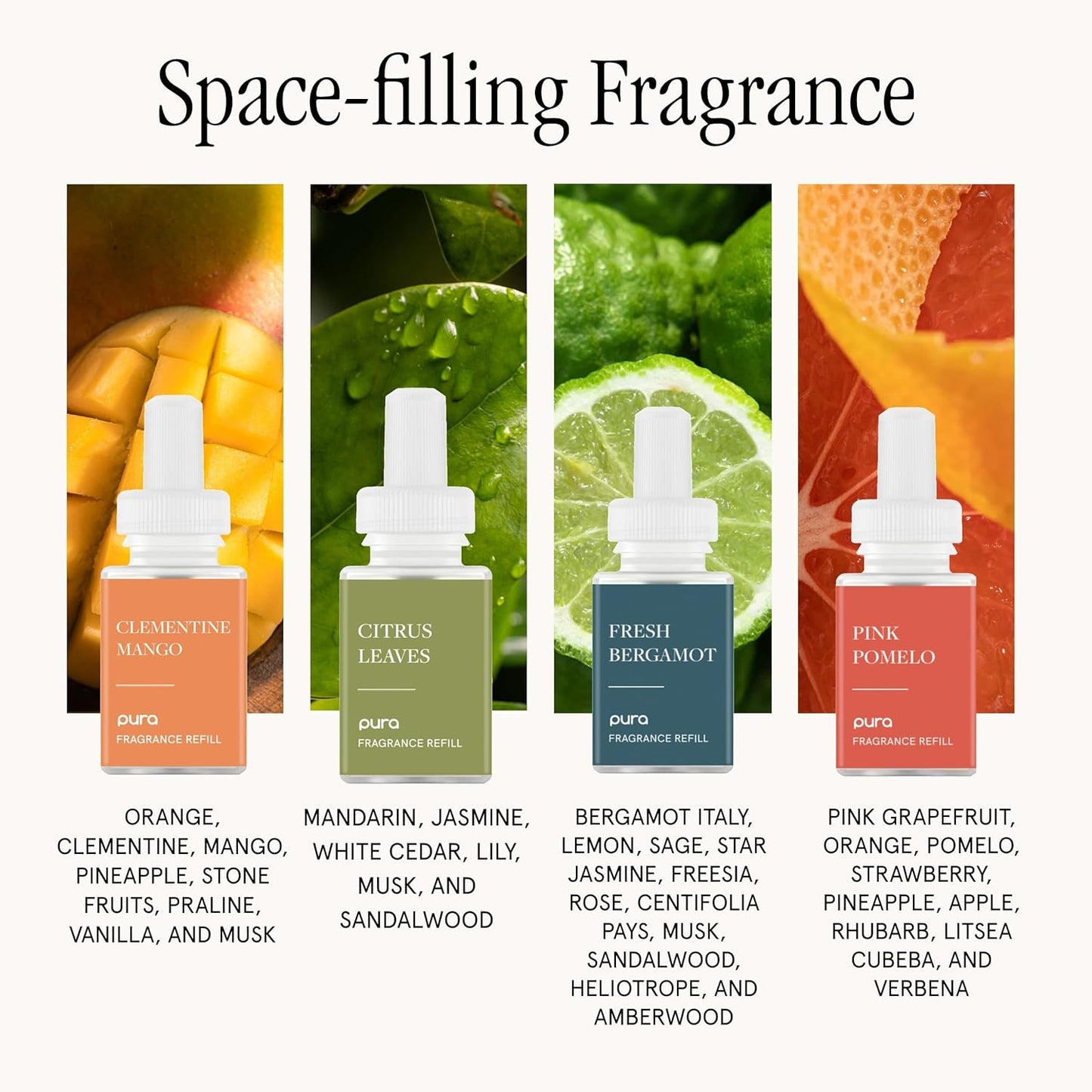 Pura 4 Smart Home Fragrance Device Starter Set - Scent Diffuser for Home - Clementine Mango, Fresh Bergamot, Citrus Leaves, Pink Pomelo