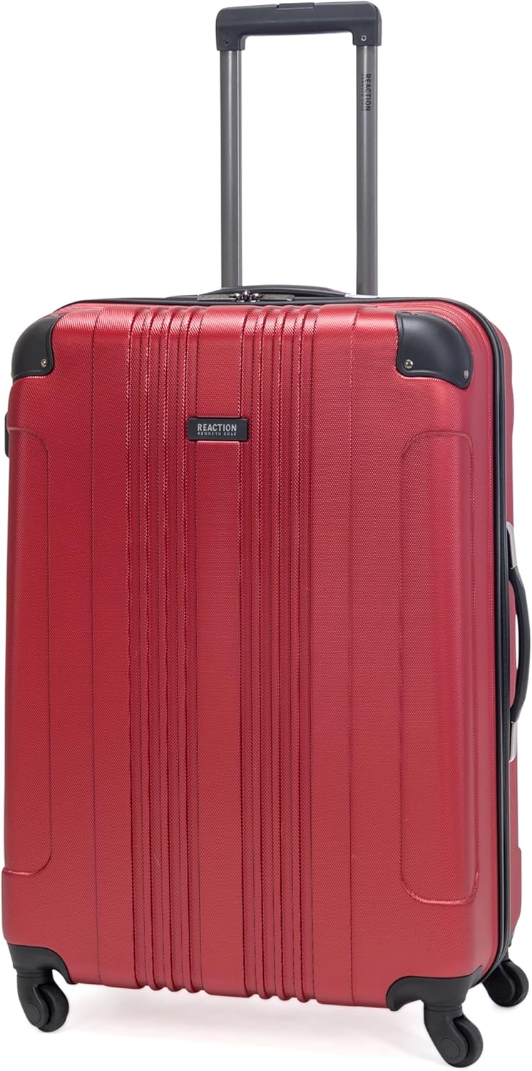 Kenneth Cole REACTION Out of Bounds Lightweight Hardshell 4-Wheel Spinner Luggage, Scarlet Red, 28-Inch Checked