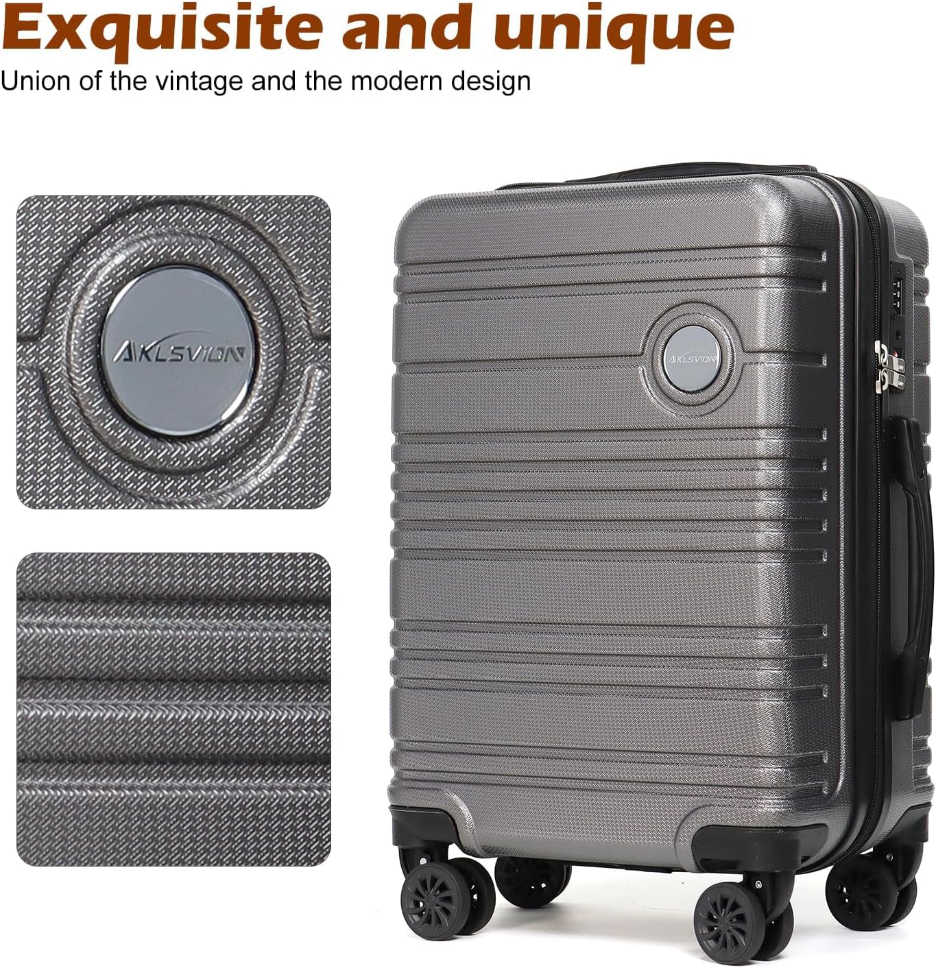 ABS+PC Carry on Luggage set with backpack 3 Pcs suitcace with Spinner wheels TSA Lock 20-In hardshell Lightweight Luggage set(Grey)